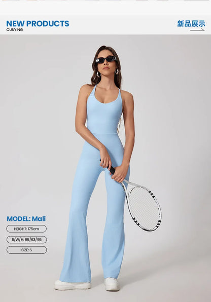 Seamless Yoga Jumpsuit Sets Beautiful Back Tight Hip Lift Trousers Micro Flared Trousers Outdoors Sports Fitness tracksuit Woman