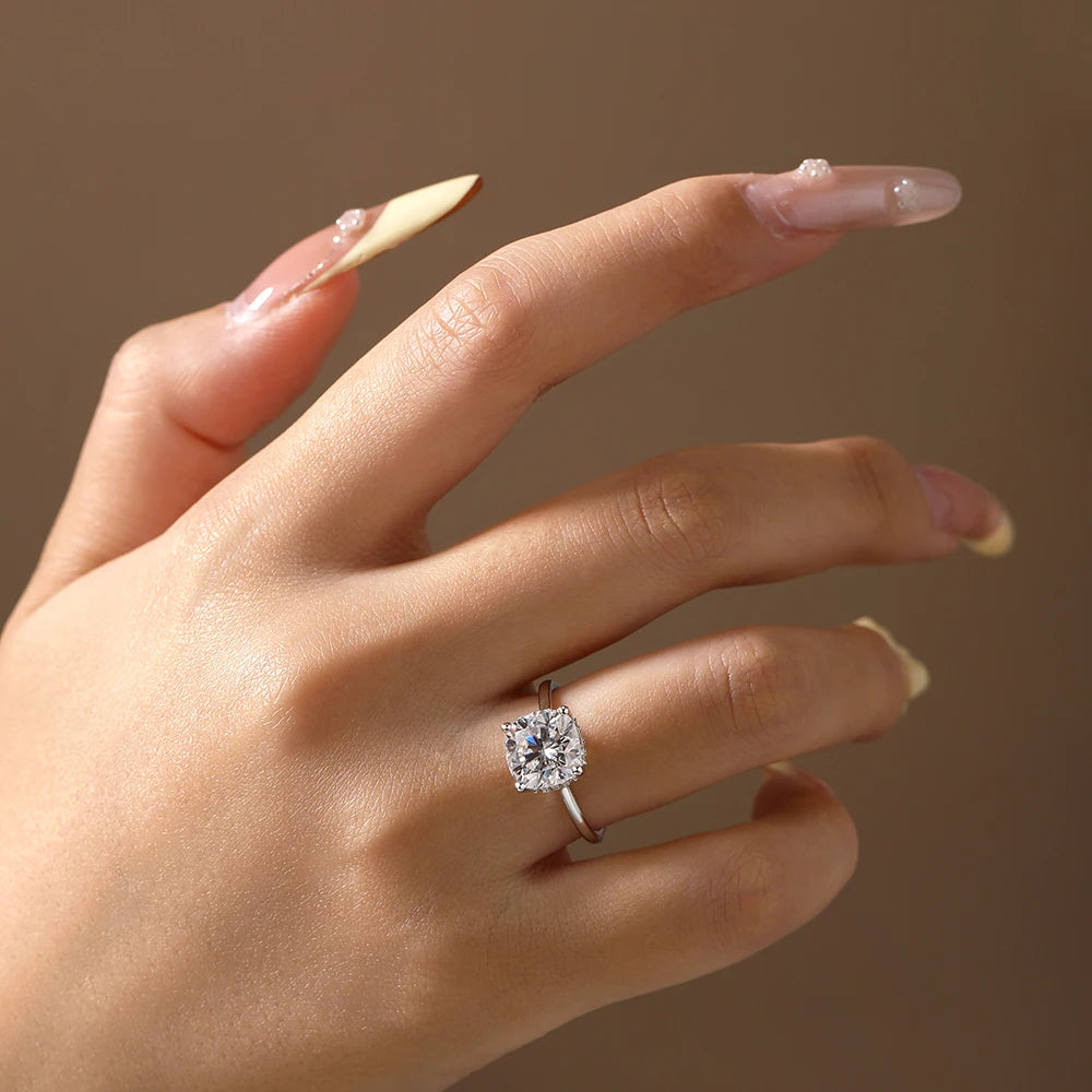 Cushion Cut 3.5ct Classical Moissanite Ring for Women DVVS1 Real 925 Sterling Silver For Engagement Wedding FineJewelry