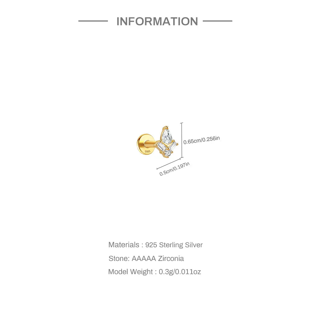 1PC Four Pointed Star Moon Tassel Lotus Cartilage Spiral Puncture 925 Sterling Silver Stud Earring For Women Ins Earring
