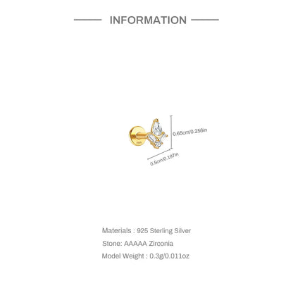 1PC Four Pointed Star Moon Tassel Lotus Cartilage Spiral Puncture 925 Sterling Silver Stud Earring For Women Ins Earring