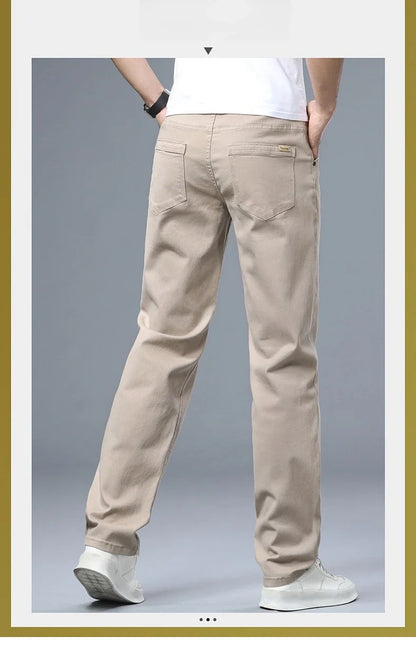 Men's Straight Leg Jeans Slim Fit Stretch Comfort Denim Pants Korean Casual Fashion Minimalist Business Male Daily Trousers