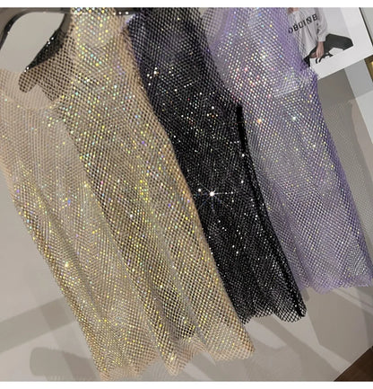 Women&Men Crystal  Rhinestones Shiny Sexy Y2K Tank Tops High Quality Party Club Sexy See Through Mesh Hollow Out Diamond shirt