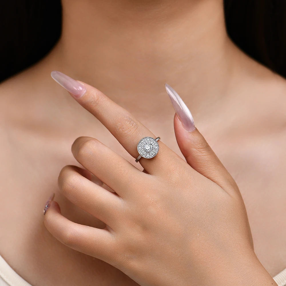 Round Cut 0.5CT Full Moissanite Ring DVVS1 Real 925 Sterling Silver for Women Engagement Fine Jewelry Shipping From USA