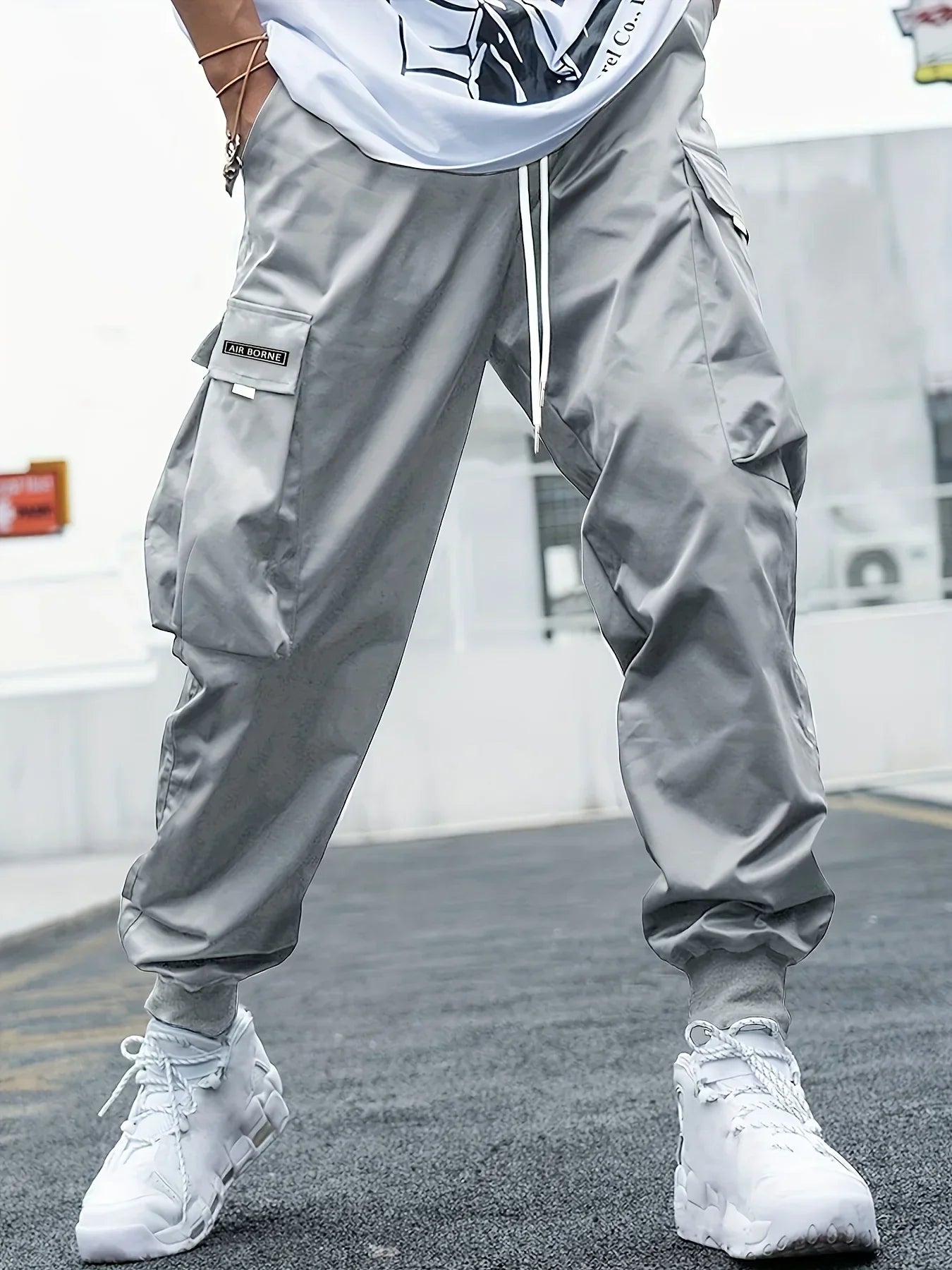 Plus Size Spring Summer Men Casual Cargo Pants Pockets Black Loose Out Door Elasticity Sports Oversize Pants 46 48 50 52