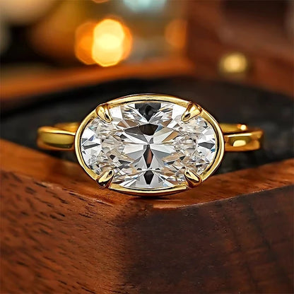 S925 Silver 7 * 11mm Elliptical White Zircon Ring Set with Classic Fashion Women's Jewelry