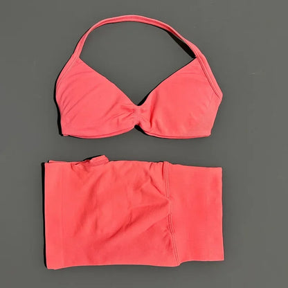 2 Piece Sports Yoga Set Sportswear Woman Gym Strappy Bra And Shorts Activewear Pilates Clothes Sports Workout Fitness Suit