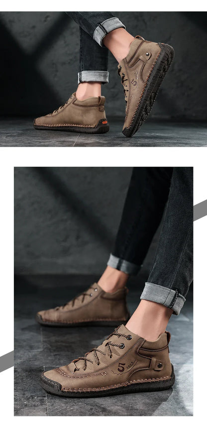 Men's Shoes Leather Unisex Walking Shoes Women Hand Stitching Outdoor Stitched Men Casual Boots