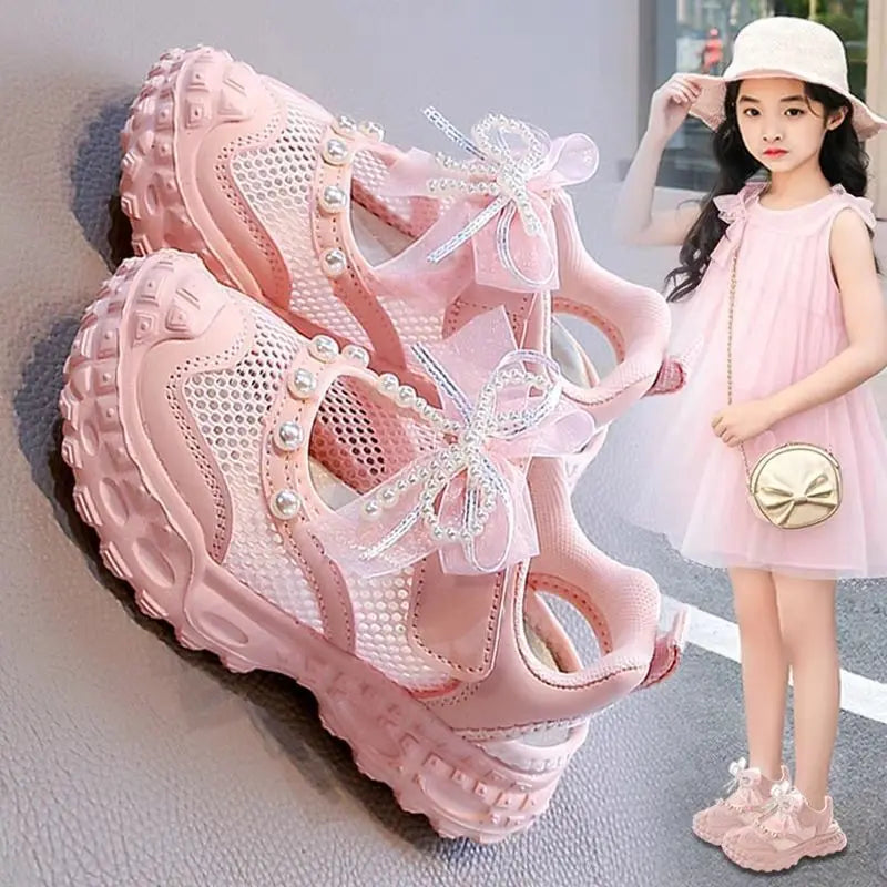 Girls' princess sandals summer 2026 new children's Baotou foreign pearl single mesh shoes for children mesh sneakers