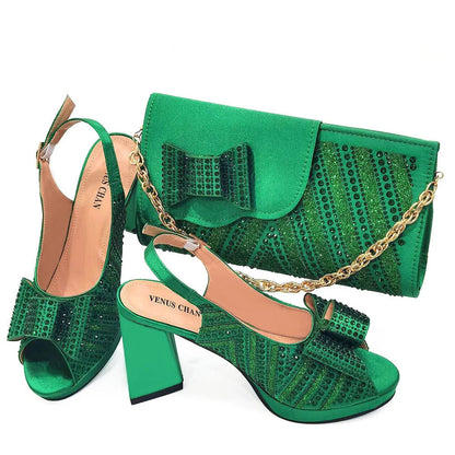Black Color Elegant High Heels Nigeria Popular Design African Ladies Shoes And Bag Set for Wedding Party