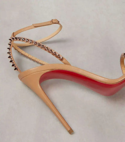 French white rivet strap versatile sexy temperament red sole super high heels open toe sandals fashion sandals round toe