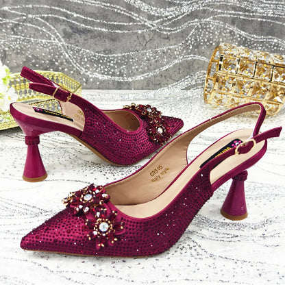 Pointed Toe High Heels Shoes and Bags Set With Rhinestone for Women Wedding Party Elegant Luxury Fashion in Sky Blue