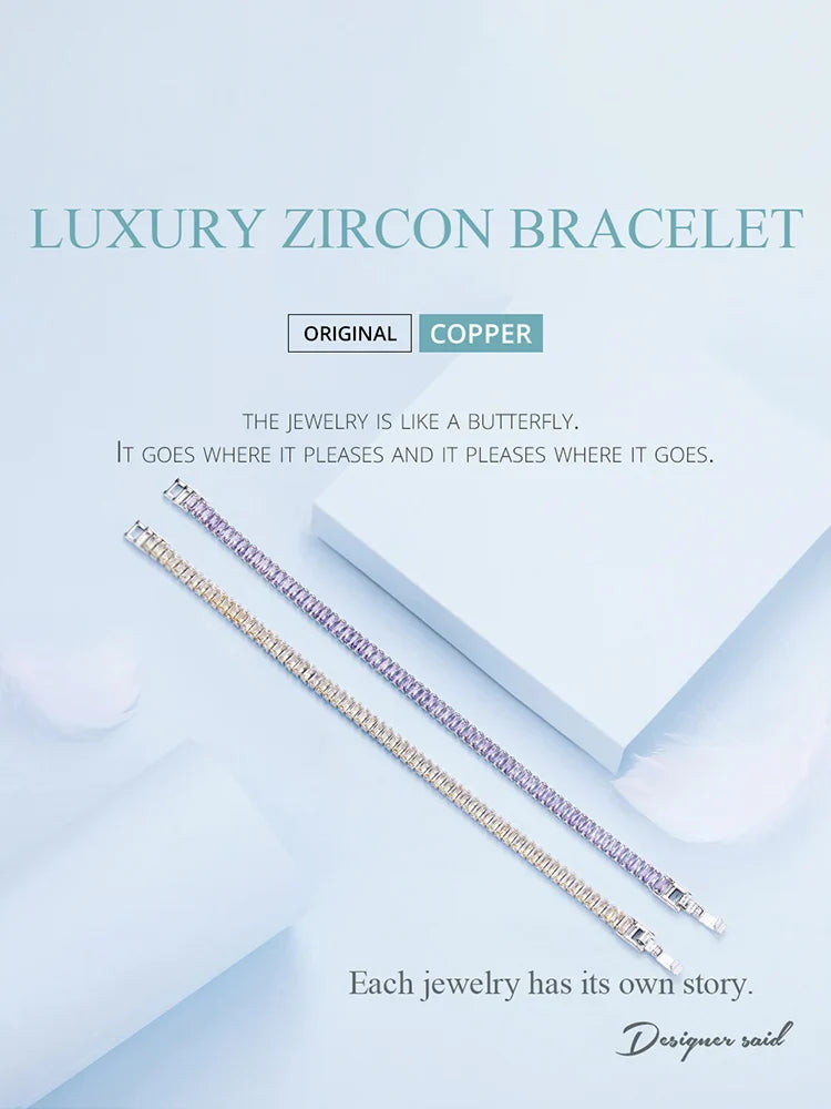 Authentic Shining Square Zircon Bracelet Plated Platinum for Women Gift Exquisite Fashion Jewelry YIB055