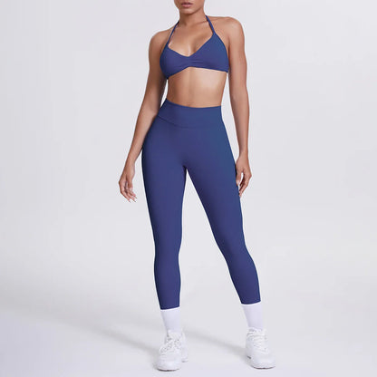 Women 2pcs Patchwork Sport Yoga Suit Training Sleeveless Sport Gym Tops Tummy Control Slimming Booty Leggings Yoga Suit Sports