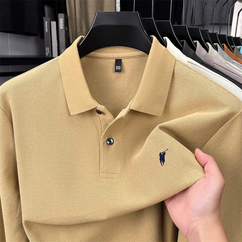 100% Pure Cotton Long Sleeved Men's Polo Shirt Hot Selling Brand Autumn Season Exquisite Pony Embroidery Breathable Top T-shirt