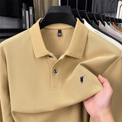 100% Pure Cotton Long Sleeved Men's Polo Shirt Hot Selling Brand Autumn Season Exquisite Pony Embroidery Breathable Top T-shirt