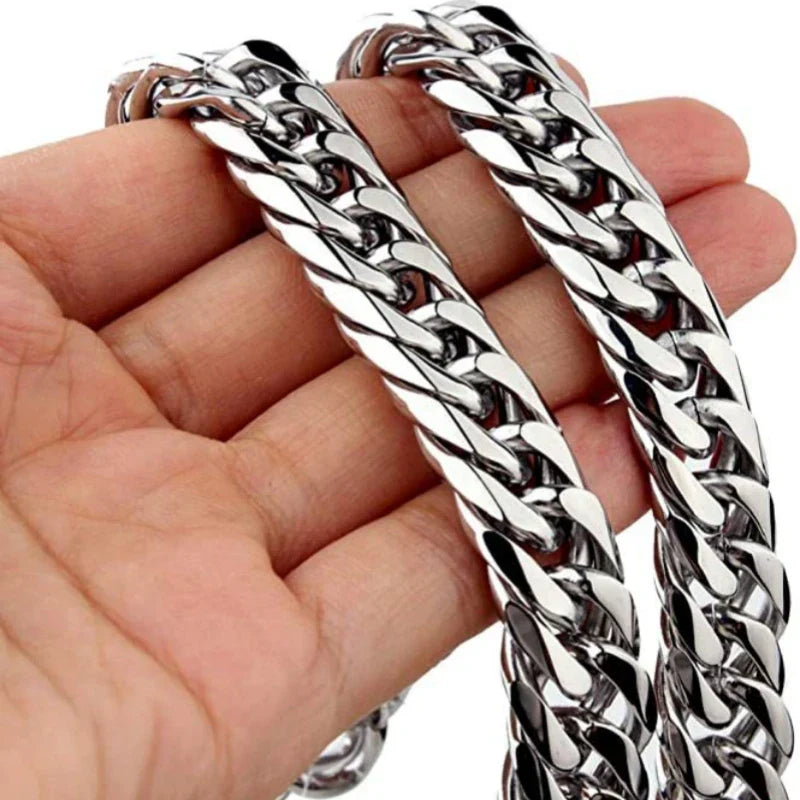 Stainless Steel LA Cuban Link Chain Silver Color Necklace For Men Jewelry 8/10/12/14MM Width Hip Hop Punk Accessories