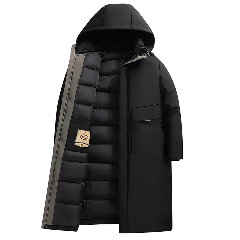 2024 new arrival winter hooded jacket long style sill-like cotton jackets men,mens fashion thicken warm parkas trench coat male