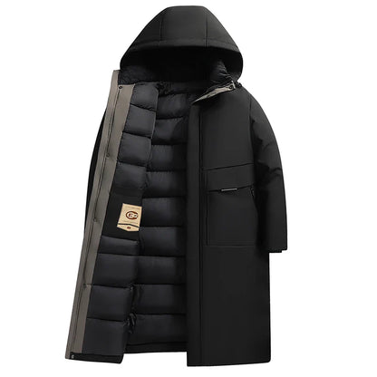 2024 new arrival winter hooded jacket long style sill-like cotton jackets men,mens fashion thicken warm parkas trench coat male