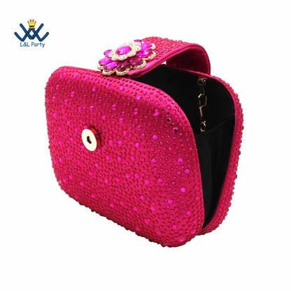 Special Design Women Crystal Style African Ladies Party Shoes Matching Bag in Magenta Color