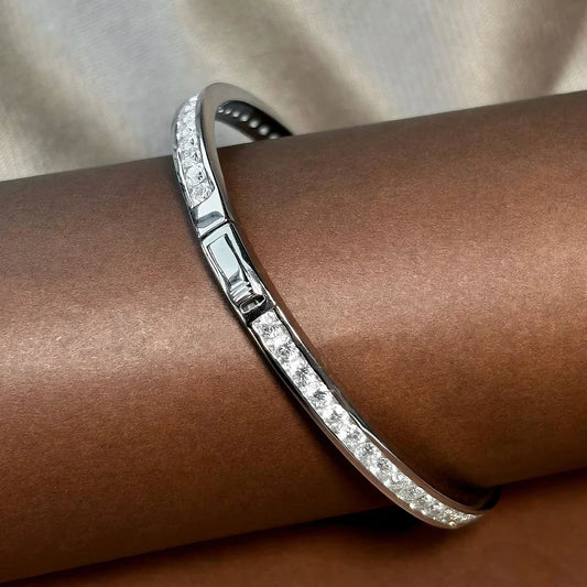 2.5mm Full Moissanite Bangle For Women 100% S925 Silver Sparkling D Color VVS Lab Diamond Bracelet Party Fine Jewelry Gift