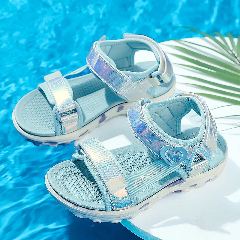 Princess Girls' LED Sandals Children's Toddler Sports Beach Pink blue Girls' Soft Shining Shoes Outdoor Soft  Anti-Slip LED Shoe