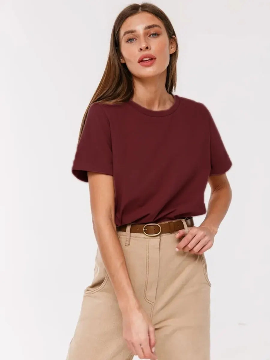 Summer 100% Cotton Women's T-shirt Bottoming Basic Fashionable Solid Lady Short Sleeve Loose Tops Shirts 230g/㎡ Tops