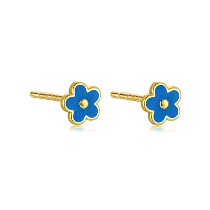 925 Sterling Silver Romantic White Enamel Flower Screw Bead Stud Earrings for Women Fashion Simple Piercing Jewelry Gift