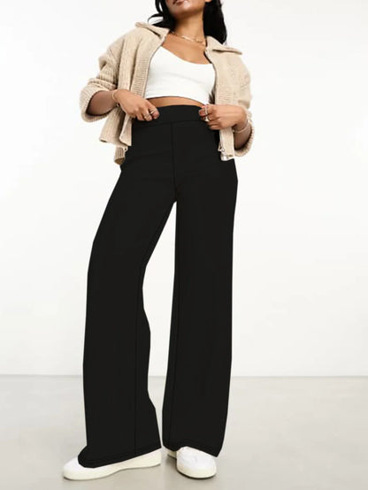 Women's trendy bell-bottomed trousers knitted fabric solid color trousers