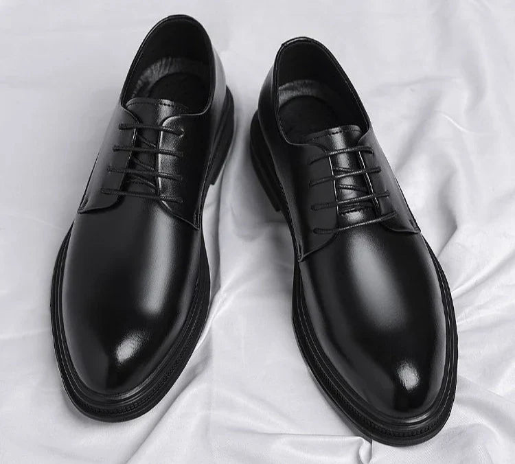 Black Round Toe Lace Up Men's Formal Shoes Spring Autumn Legitimate Leather Official 2025 Style Gentleman Trend Social Shoe Male