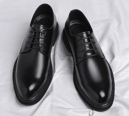 Black Round Toe Lace Up Men's Formal Shoes Spring Autumn Legitimate Leather Official 2025 Style Gentleman Trend Social Shoe Male