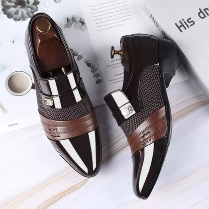 Large Size Summer Breathable Mesh Men's Shoes Formal Men's Leather Shoes Black Business Casual British Shoes
