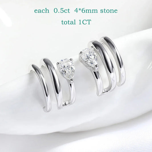 18K Plated Certified Full Moissanite Clip Earrings for Women Pear Cut Pure 925 Silver Lab Diamond Jewelry Wholesale