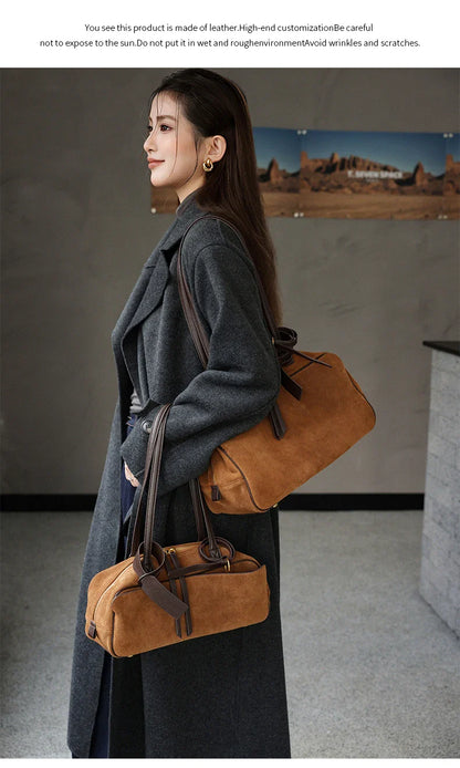 Autumn winter Women's Cow Genuine Leather Tote Bag suede commuting Cowhide Handbags Large Capacity Designer Luxury velvet Bags
