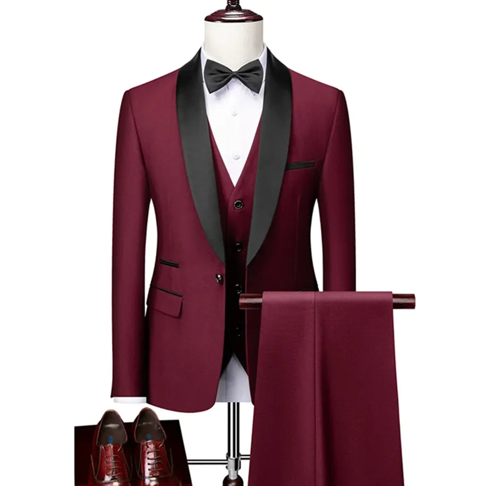 Formal Suit Set Coat Vest Trousers Business Groom Wedding Dress Blazer Pants suit men trajes de boda para hombre completos