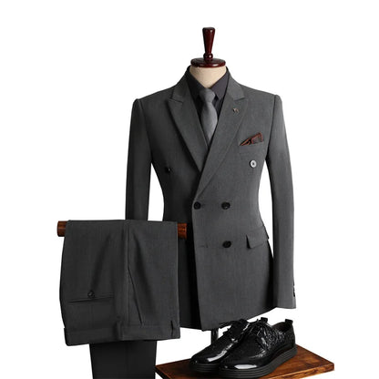 Man Suit Outfit Double-breasted Blazer Men V-neck Vest Straight-leg Pant Male Slim Business Wedding Three-piece Set