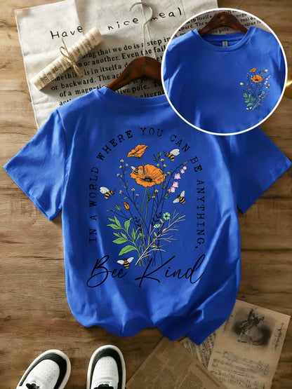 Summer Beautiful Flowers Prints T-Shirts Womens Cotton Oversized T Shirts Basic O-Neck Short Sleeve Tops Casual Woman Clothes