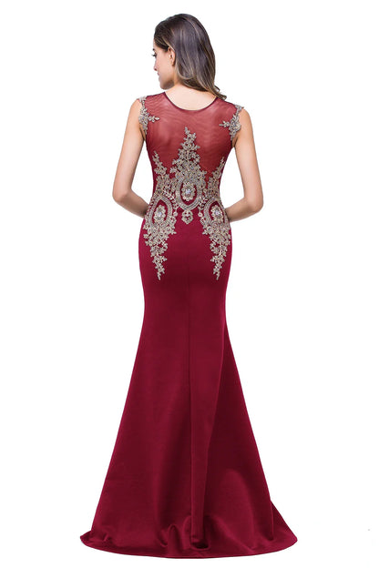 BABYONLINE In Stocks Luxury Beads Mermaid Evening Dresses Royal Blue Appliques Sheer Bodice Prom Party Dresses Robe de Soiree