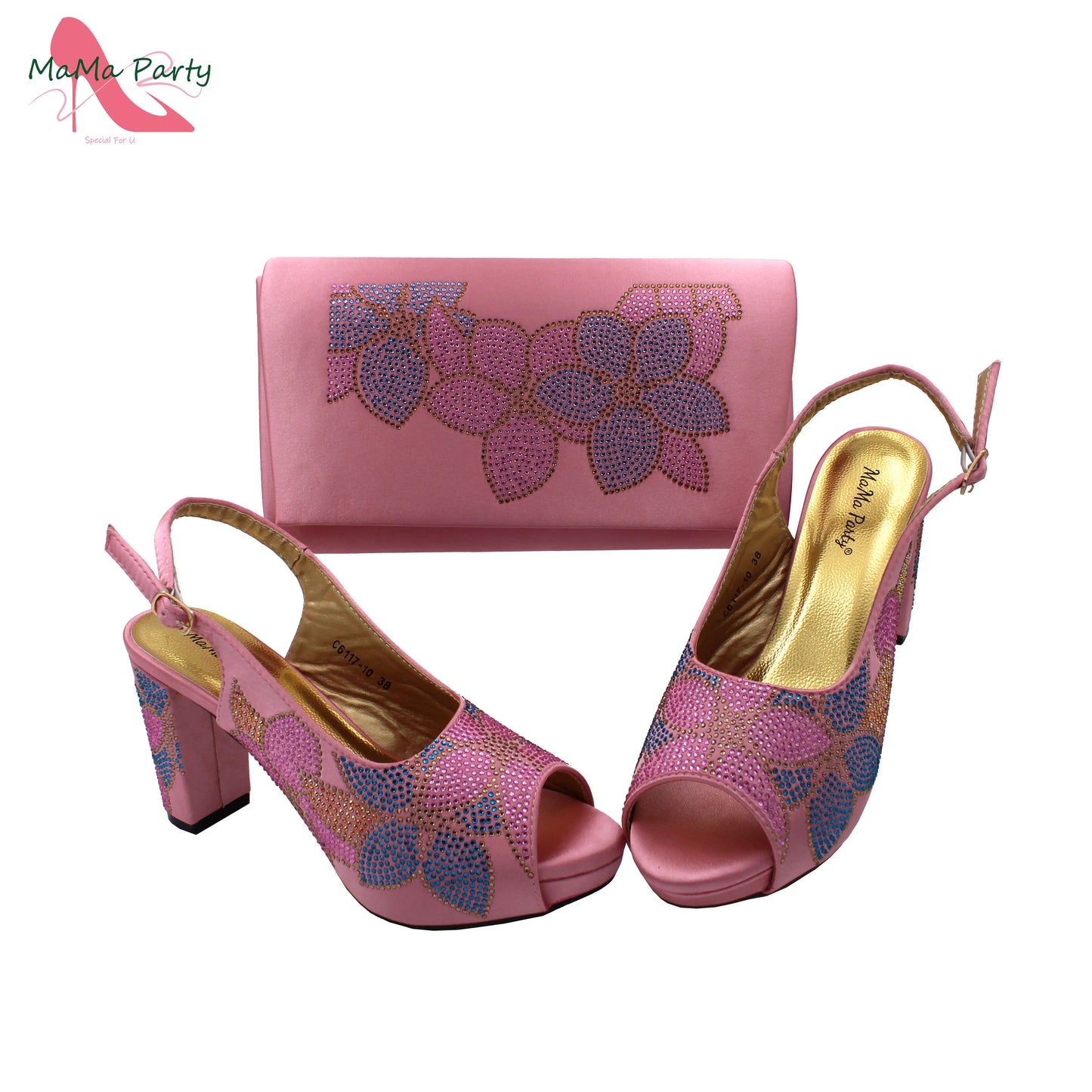 2024 Italian Design Shoes and Bag Set in Pink Color High Quality New Arrivals with Shinning Crystal for Wedding Party