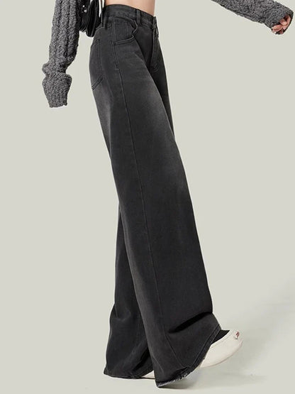 Woman High Waist Jeans Lady Slim Fit Loose Denim Wide Leg Pants