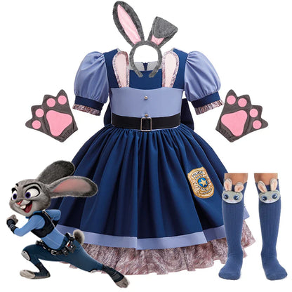 Zootopia Judy Bunny Costume Cosplay for Girls Dress Carnival Party Clothes Disguise Cartoon Zoo Roleplay Fantasia Outfits