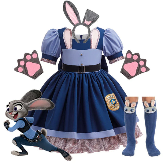 Zootopia Judy Bunny Costume Cosplay for Girls Dress Carnival Party Clothes Disguise Cartoon Zoo Roleplay Fantasia Outfits