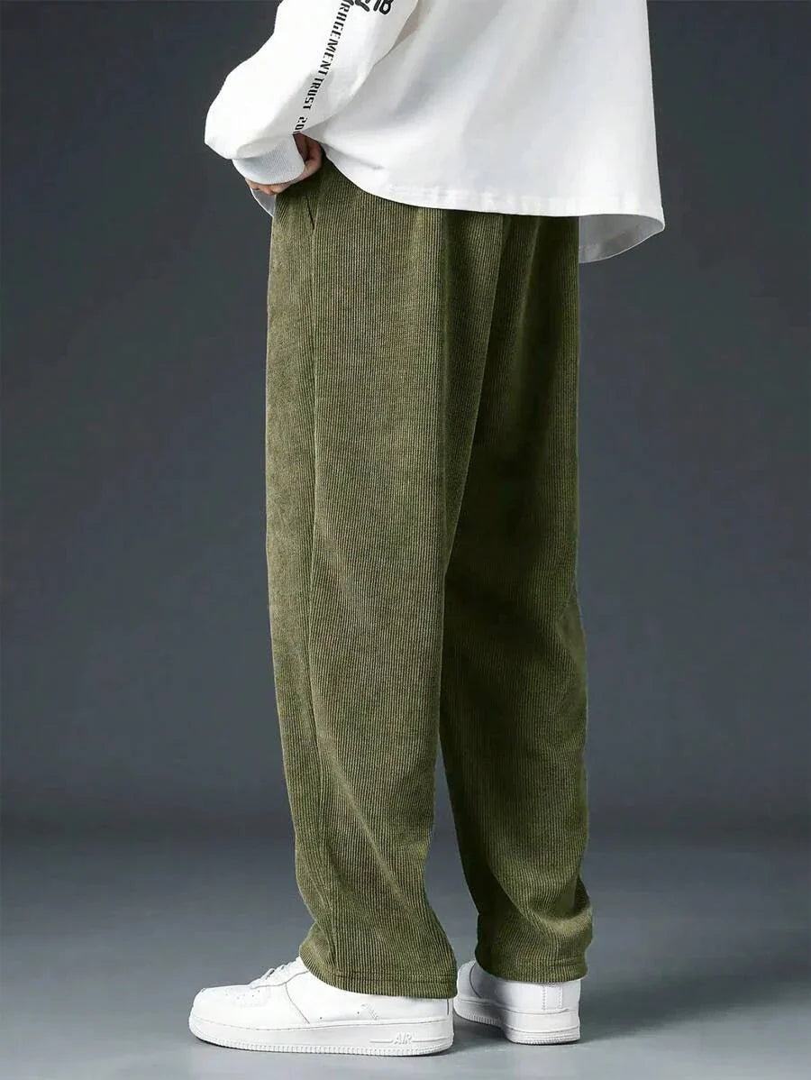 Men's spring autumn Corduroy Sweatpants  Drawstring Straight Loose Track Pants Casual Thermal Trousers for Daily wear