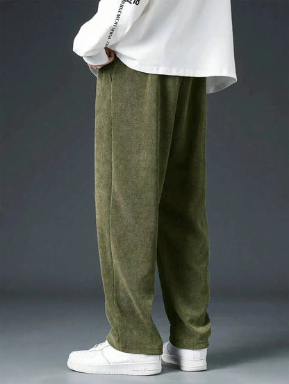 Men's spring autumn Corduroy Sweatpants  Drawstring Straight Loose Track Pants Casual Thermal Trousers for Daily wear