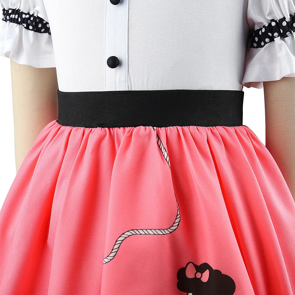 Girls Party Dresses Summer Dress Poodle Print Polka Dot Vintage Dress With Scarf Outfit Girls Casual Summer Dresses Birthday