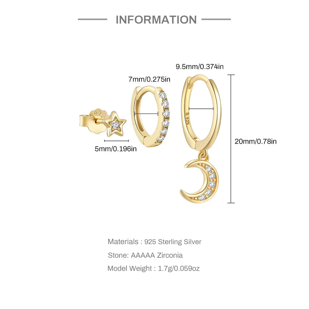 925 Sterling Silver 3PCS DIY Hoop Earring With Piercing Stud Earring Set Women Men Party Wedding Jewelry Set pendientes 925