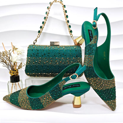 Italian Design Stylish And Elegant Sky Blue Rhinestone Embellished Satin Pointy Toe Pumps And Clutch Bag