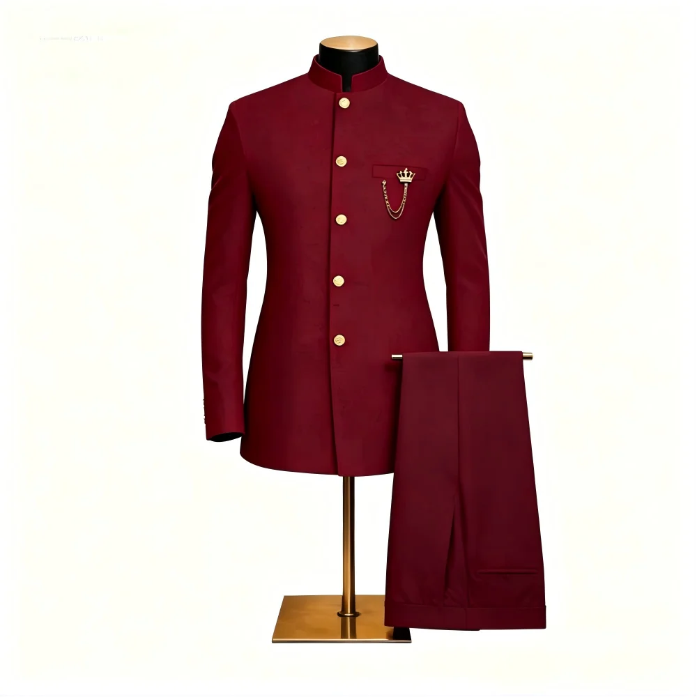 Men's 2-Piece Suit Casual Business Solid Color Turn-Down Collar Single Button Blazer Pants Ensemble Moda Masculina