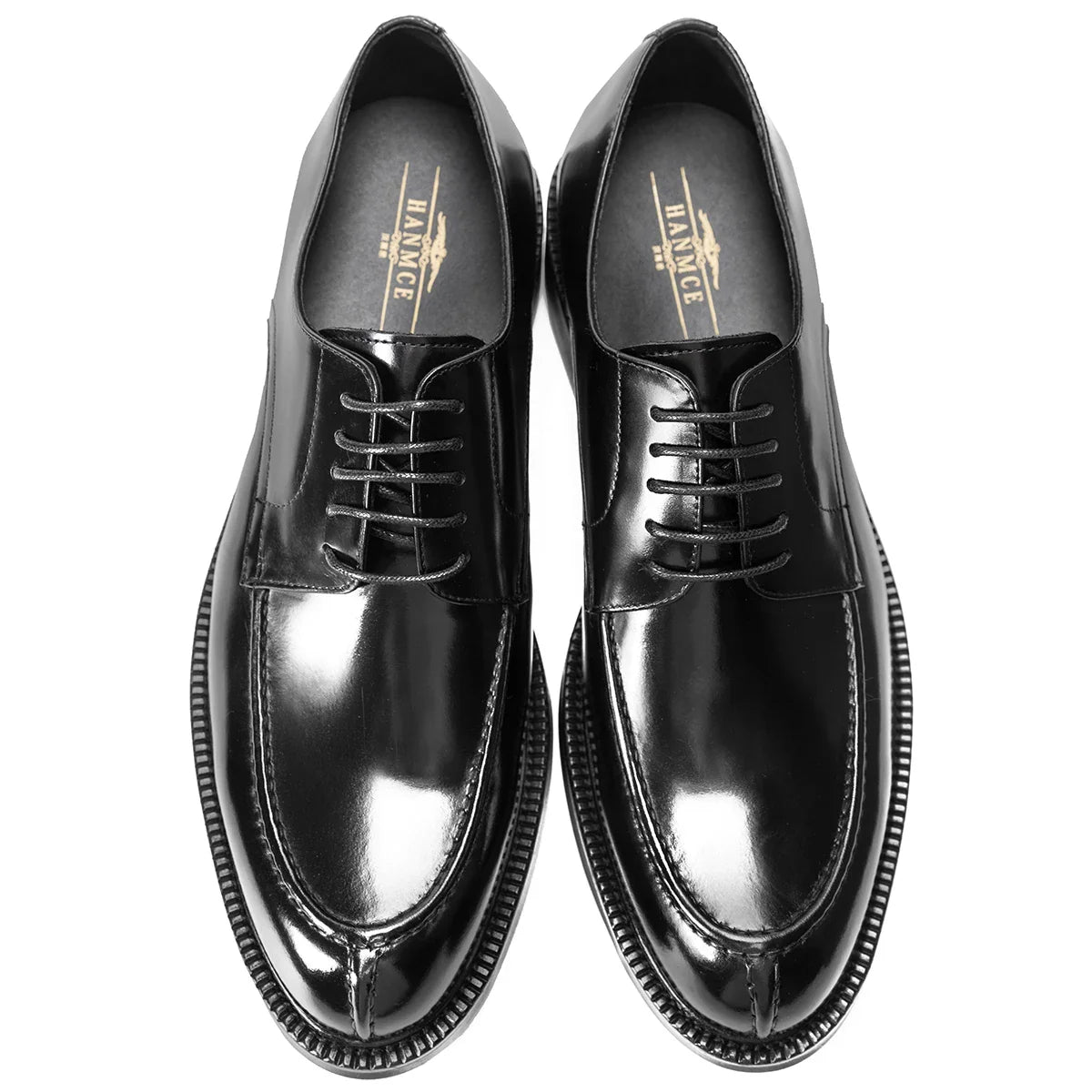 Genuine Leather Classic Black Lace Up Pointed Toe Wedding Formal Elegant Derby Shoes For Men With Free Shipping