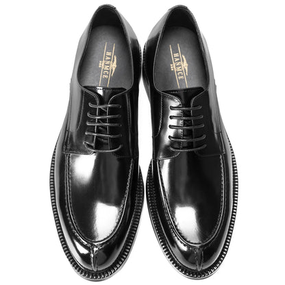 Genuine Leather Classic Black Lace Up Pointed Toe Wedding Formal Elegant Derby Shoes For Men With Free Shipping
