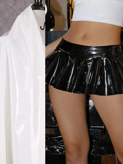 Faux Latex Ruffle Mini Skirt Women Drop Waist Sexy A-line Skirt Ladies PU Leather Pleated Skirt Beach Summer Clubwear New Custom